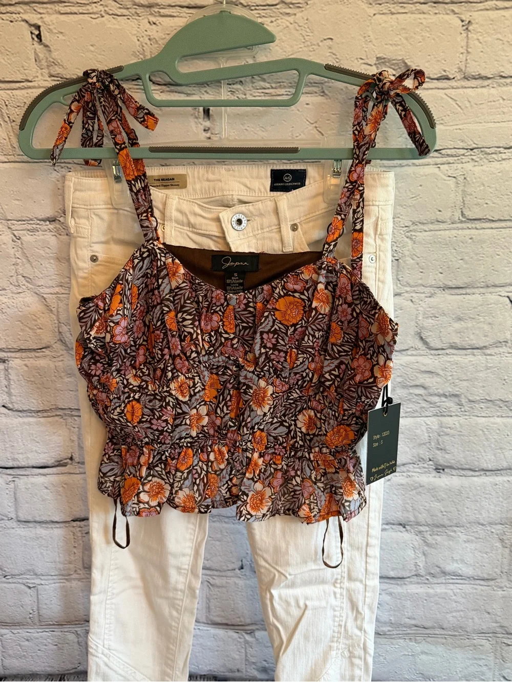 Japna Brown Floral Tie-Shoulder Camisole with Orange & Pink Accents Small NWT